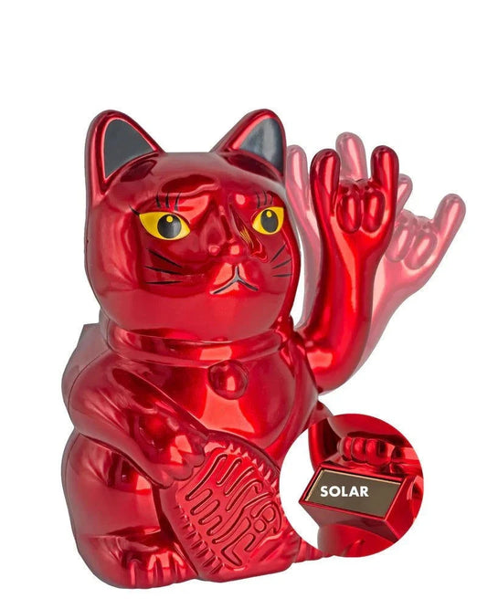 Elektroniktrade SOLAR ROCK CAT - METALLIC ROT - Winkekatze mit Stinkefinger