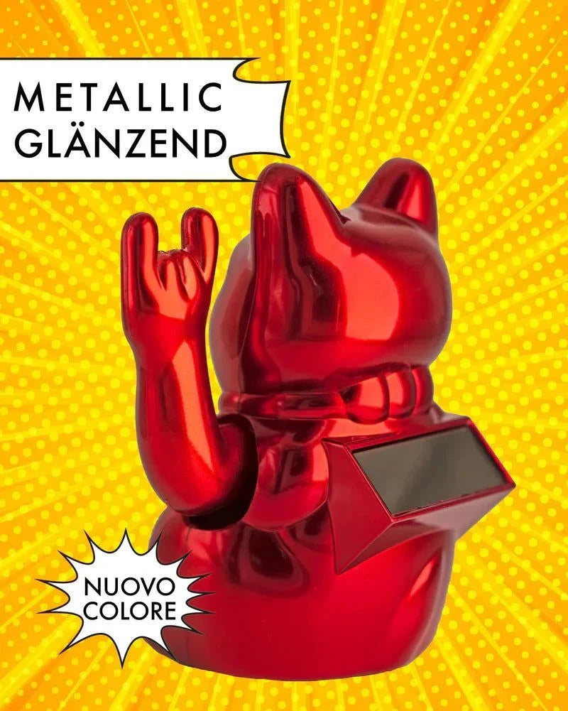 Elektroniktrade SOLAR ROCK CAT - METALLIC ROT - Winkekatze mit Stinkefinger