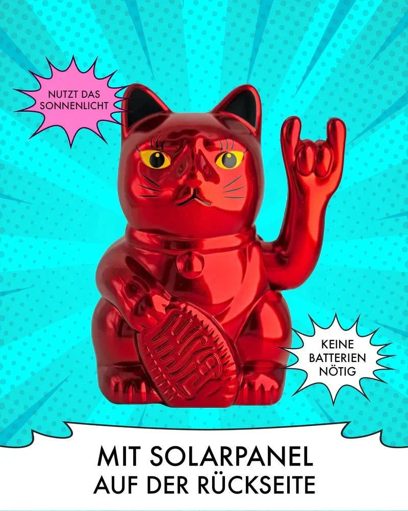 Elektroniktrade SOLAR ROCK CAT - METALLIC ROT - Winkekatze mit Stinkefinger