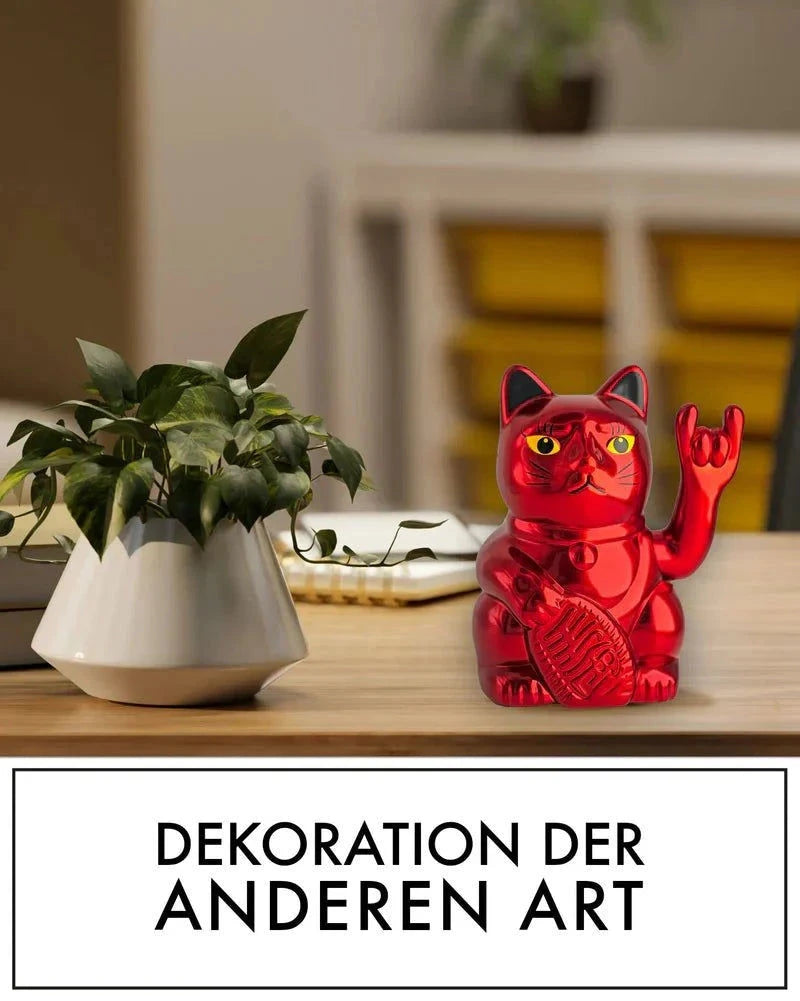 Elektroniktrade SOLAR ROCK CAT - METALLIC ROT - Winkekatze mit Stinkefinger