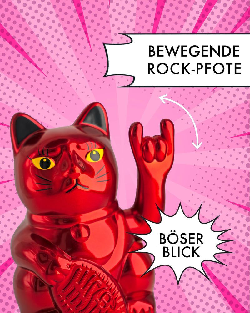 Elektroniktrade SOLAR ROCK CAT - METALLIC ROT - Winkekatze mit Stinkefinger