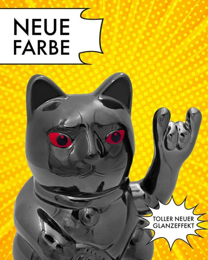 elektroniktrade Winkekatze - ROCK CAT - SHINY BLACK Metallic glänzend