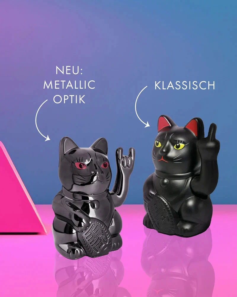 elektroniktrade Winkekatze - ROCK CAT - SHINY BLACK Metallic glänzend