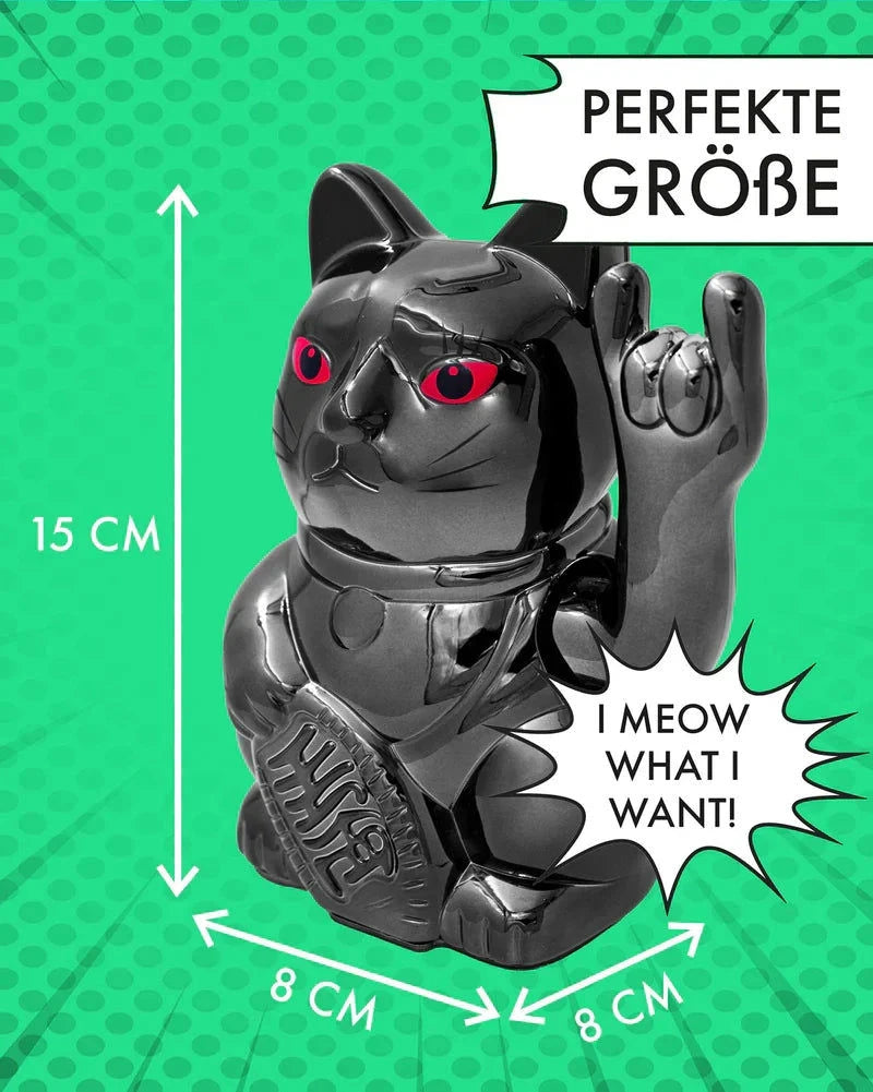 elektroniktrade Winkekatze - ROCK CAT - SHINY BLACK Metallic glänzend