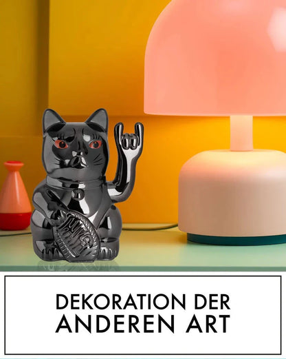 elektroniktrade Winkekatze - ROCK CAT - SHINY BLACK Metallic glänzend