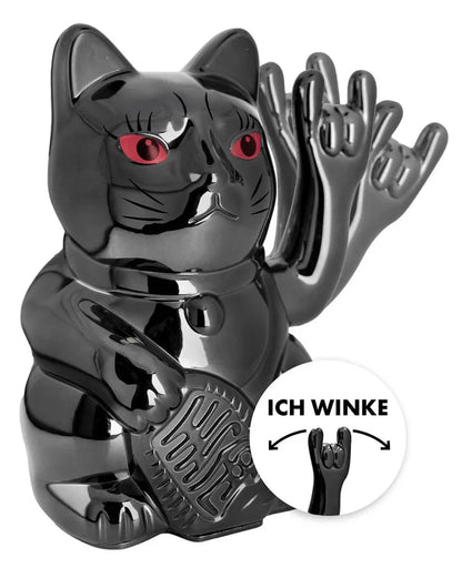 elektroniktrade Winkekatze - ROCK CAT - SHINY BLACK Metallic glänzend