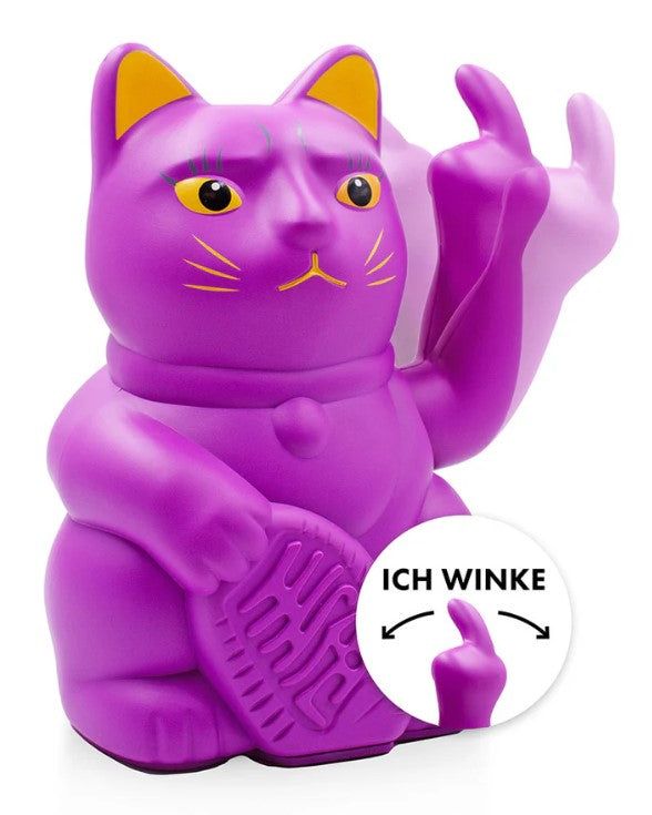 Elektroniktrade Winkekatze Stinkefinger, Lila, 15 cm