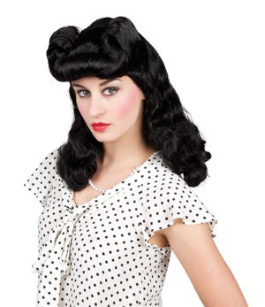 Burlesque Pin-up Perücke in Schwarz, Elegant und Auffällig