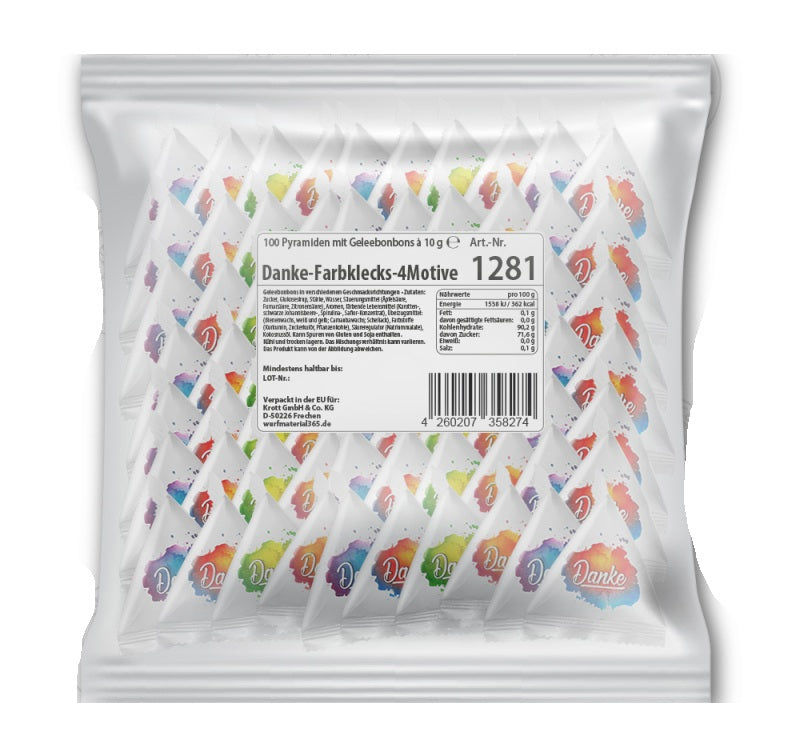 Krottis 100 x Pyramide Danke Farbkleks mit Jelly Beans 10g
