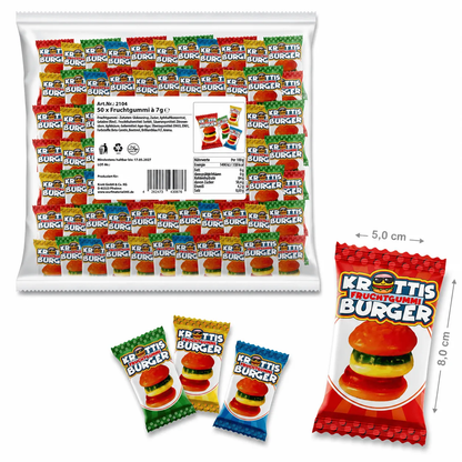 Krottis Fruchtgummi Burger 7 g - 1er Pack oder 50er Pack candytoys.ch Switzerland