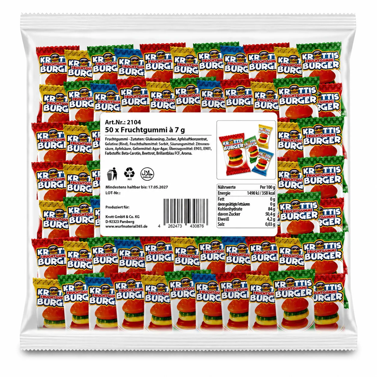 Krottis Fruchtgummi Burger 7 g - 1er Pack oder 50er Pack candytoys.ch Switzerland