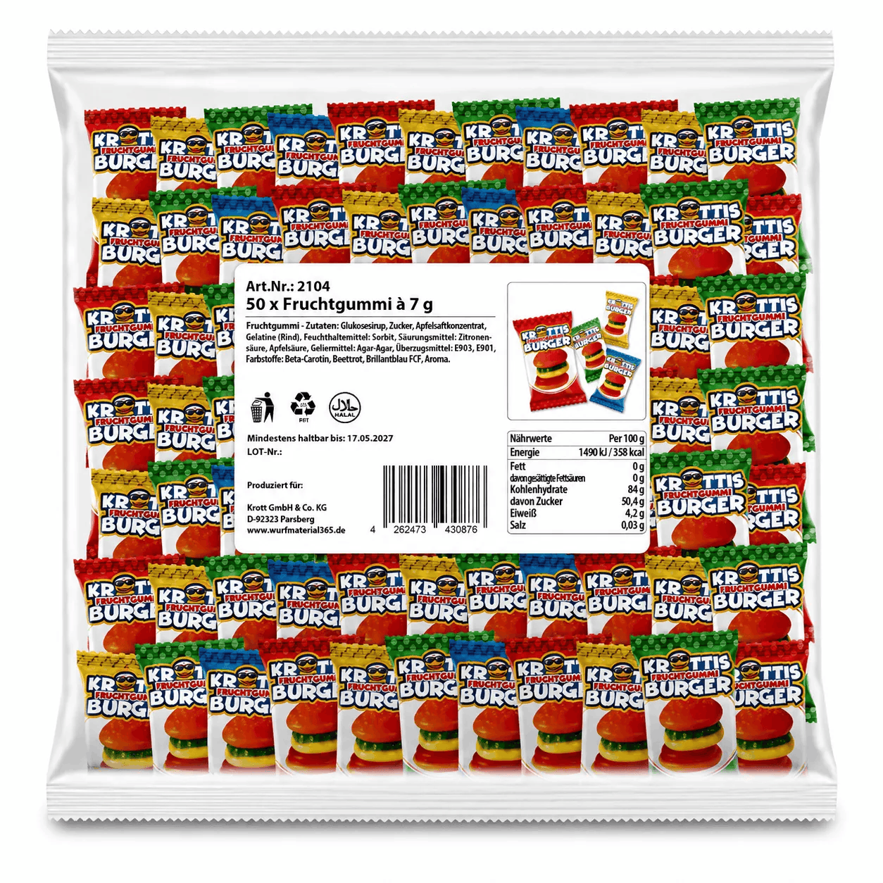 Krottis Fruchtgummi Burger 7 g - 1er Pack oder 50er Pack