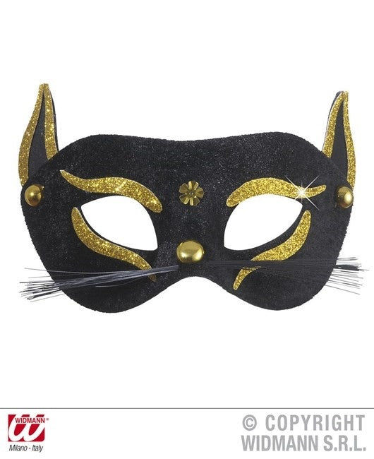 PL Augenmaske schwarze Katze mit Goldglitzer ca 24 cm candytoys.ch Switzerland