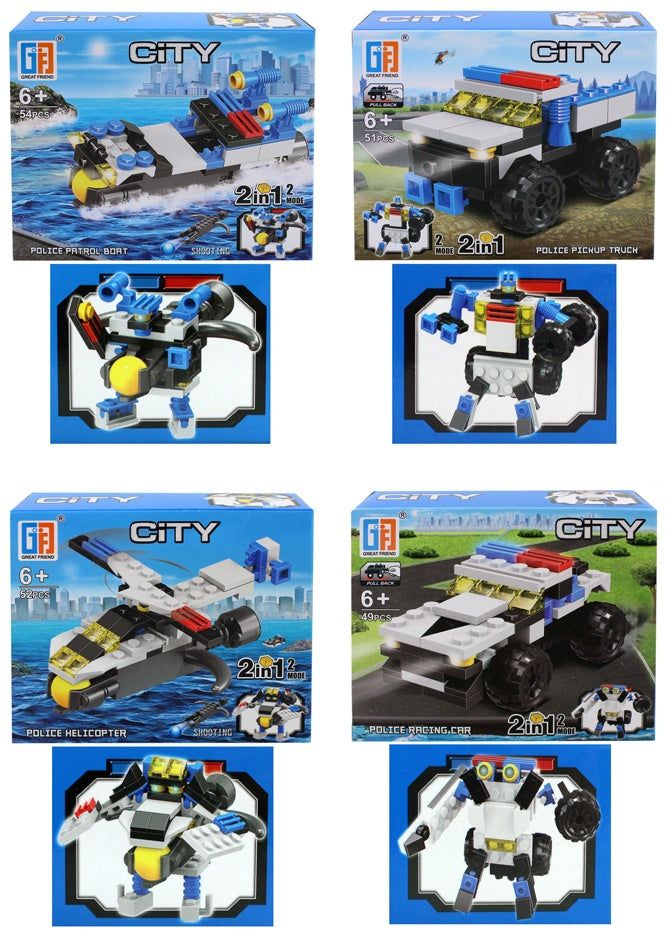 PL Bausteine 2 in 1 Polizei, Roboter - in Box ca 14x11,5x4cm