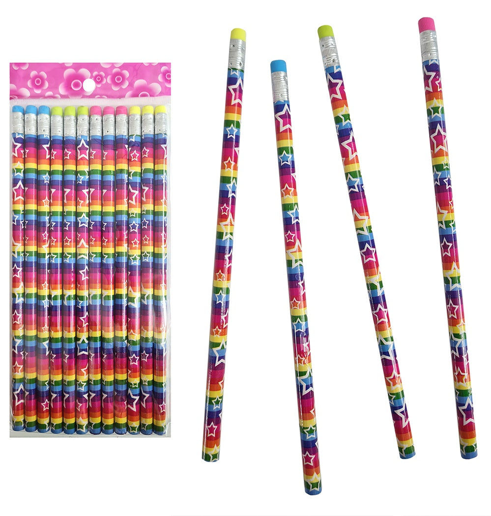 PL Bleistift Regenbogen mit Sternen und farbigem Radiergummi - ca 19cm candytoys.ch Switzerland