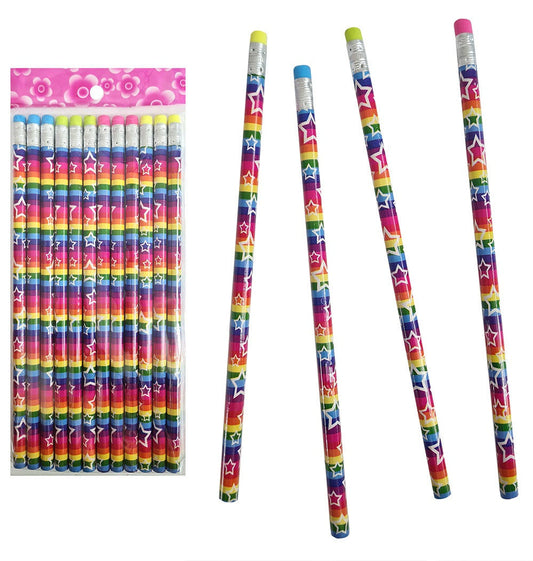 PL Bleistift Regenbogen mit Sternen und farbigem Radiergummi - ca 19cm candytoys.ch Switzerland