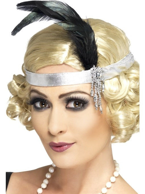 PL Charleston Haarband silber mit schwarzer Feder candytoys.ch Switzerland