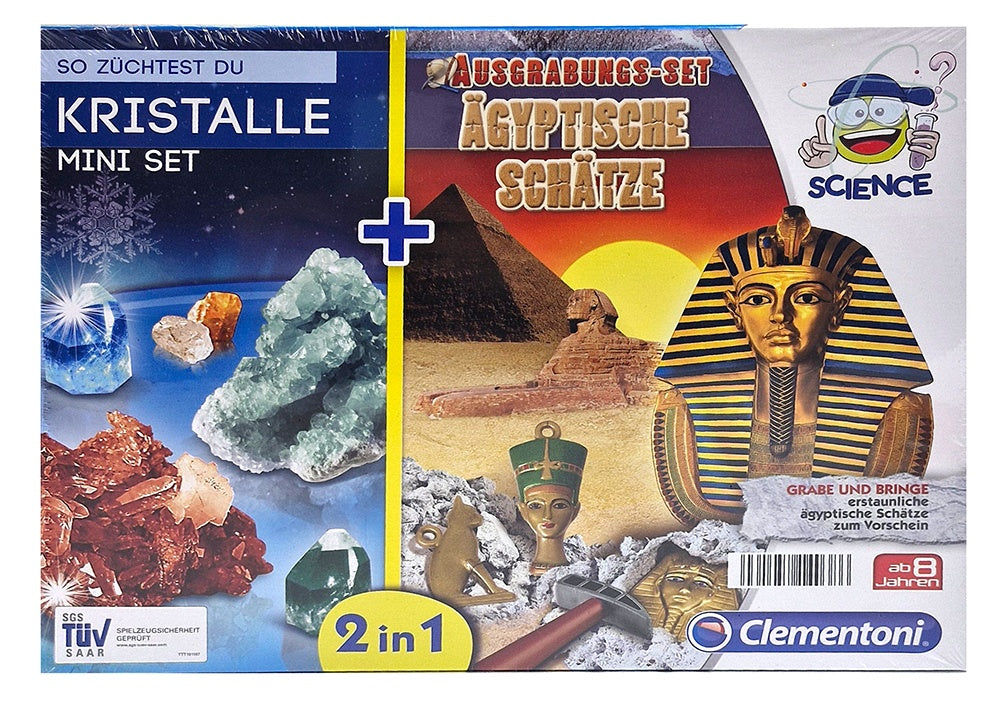 PL Clementoni Science - Experimentierkasten 2 in 1, Kristalle züchten und Ausgrabungsset Ägyptische Schätze candytoys.ch Switzerland