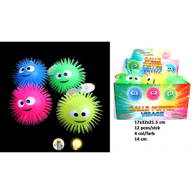 PL Fluffy Ball mit Gesicht leuchtend farbig 4 Farben sortiert candytoys.ch Switzerland