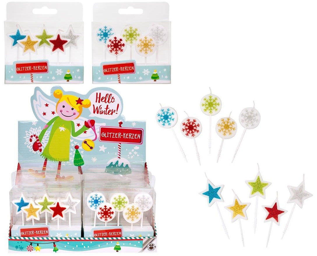 PL Glitzerkerzen 5er Set HELLO WINTER in Schachtel ca 10x8x2cm candytoys.ch Switzerland