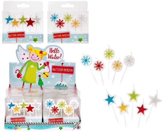 PL Glitzerkerzen 5er Set HELLO WINTER in Schachtel ca 10x8x2cm candytoys.ch Switzerland