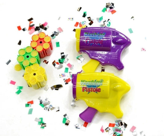 PL Konfettipistole 3 Patronen à 6 Schuss ca 10cm - 3-fach sortiert candytoys.ch Switzerland