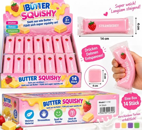 TS Anti Stress Butter Squishy mit Strawberry-Design Quetschspielzeug in Butteroptik