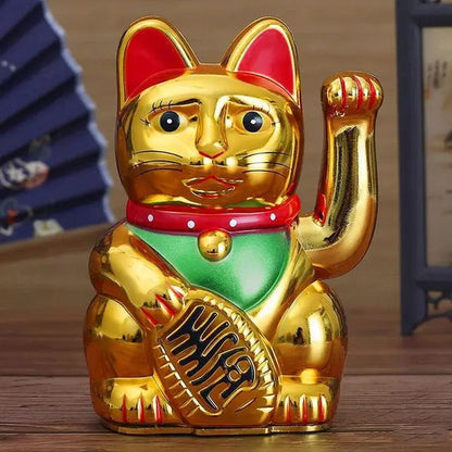Winkekatze in Schwarz, Weiss, Gold Grösse  8.2x8.2x13,0cm