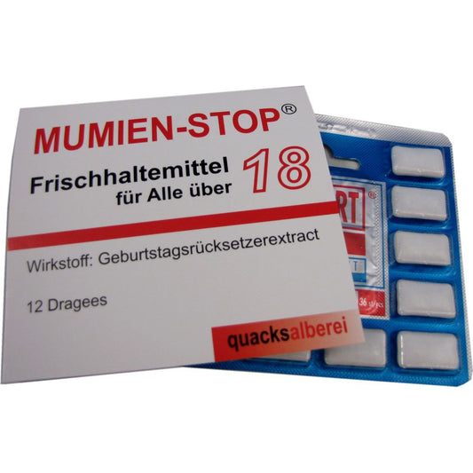 WITZIGE KAUGUMMIS "MUMIEN-STOP 18" ZUM 18. GEBURTSTAG